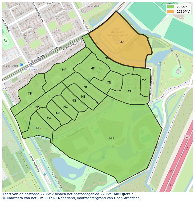 Afbeelding van het postcodegebied 2286 MV op de kaart.