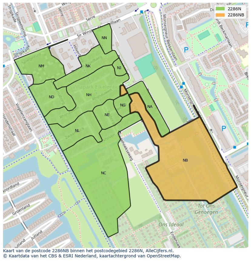 Afbeelding van het postcodegebied 2286 NB op de kaart.