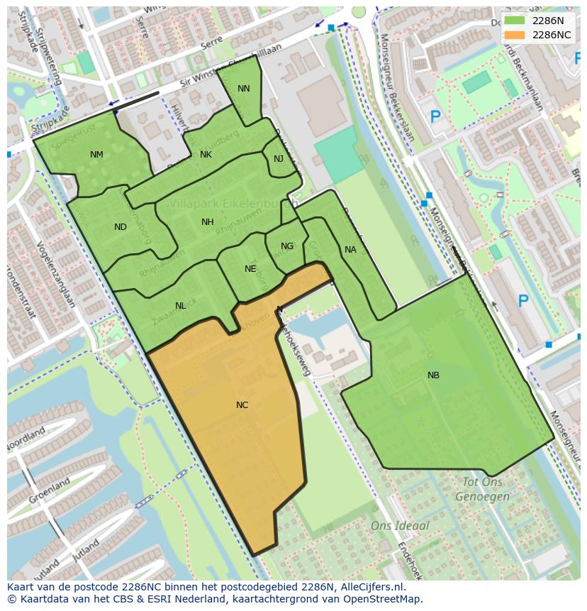 Afbeelding van het postcodegebied 2286 NC op de kaart.