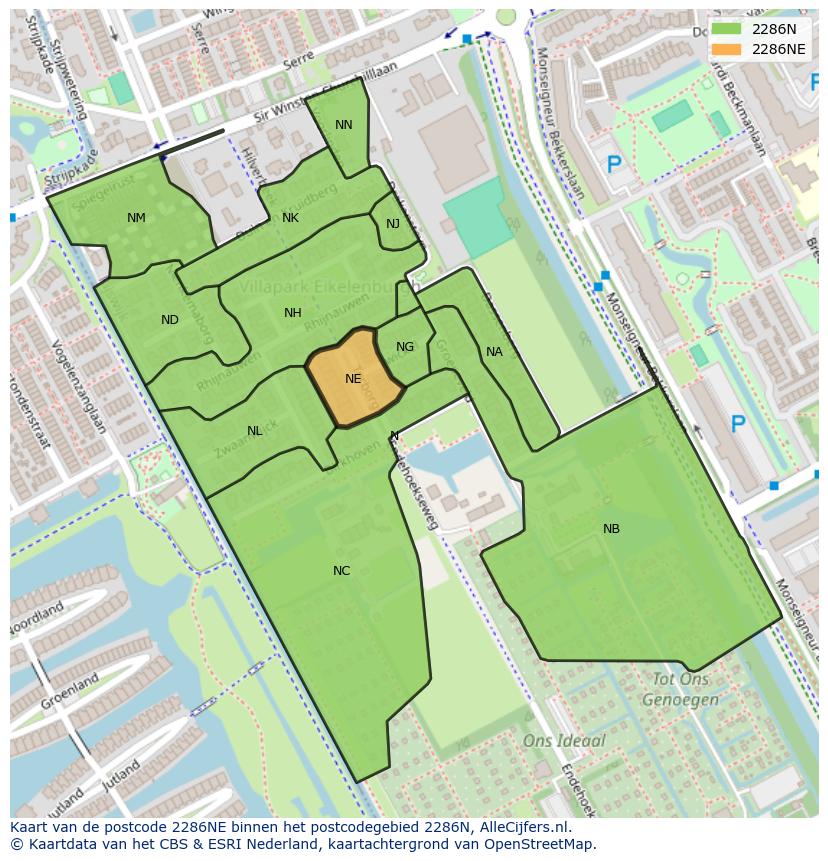 Afbeelding van het postcodegebied 2286 NE op de kaart.