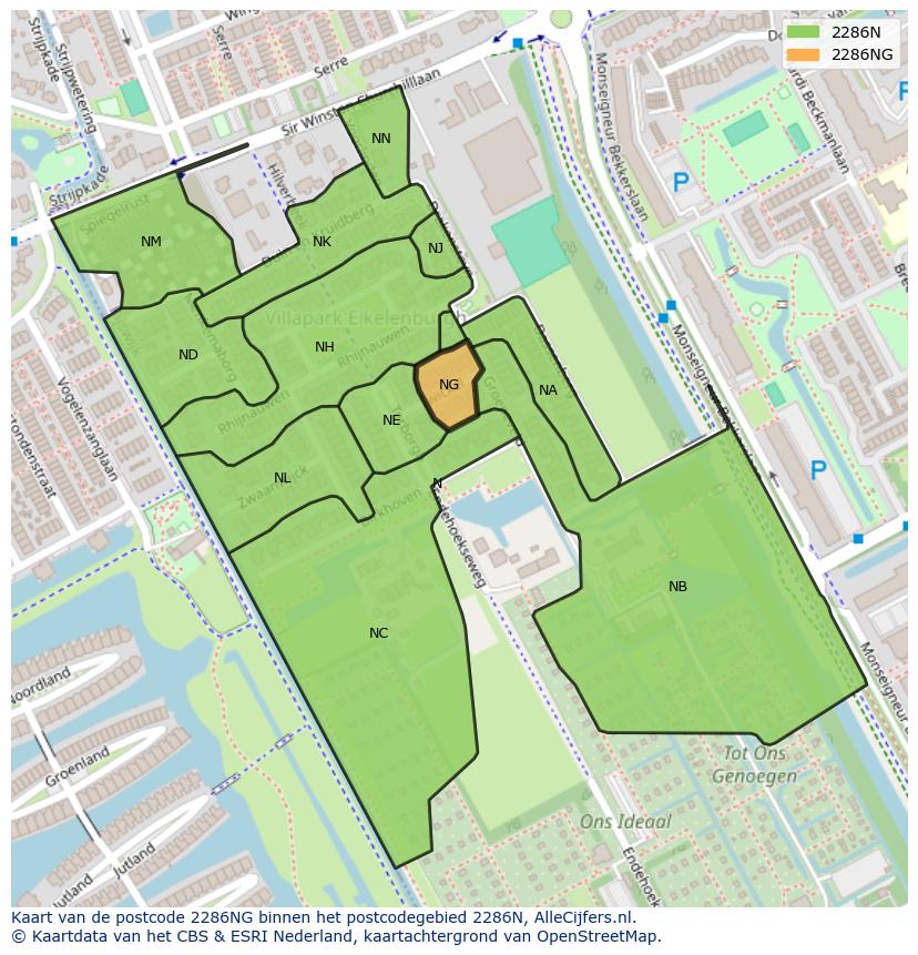 Afbeelding van het postcodegebied 2286 NG op de kaart.