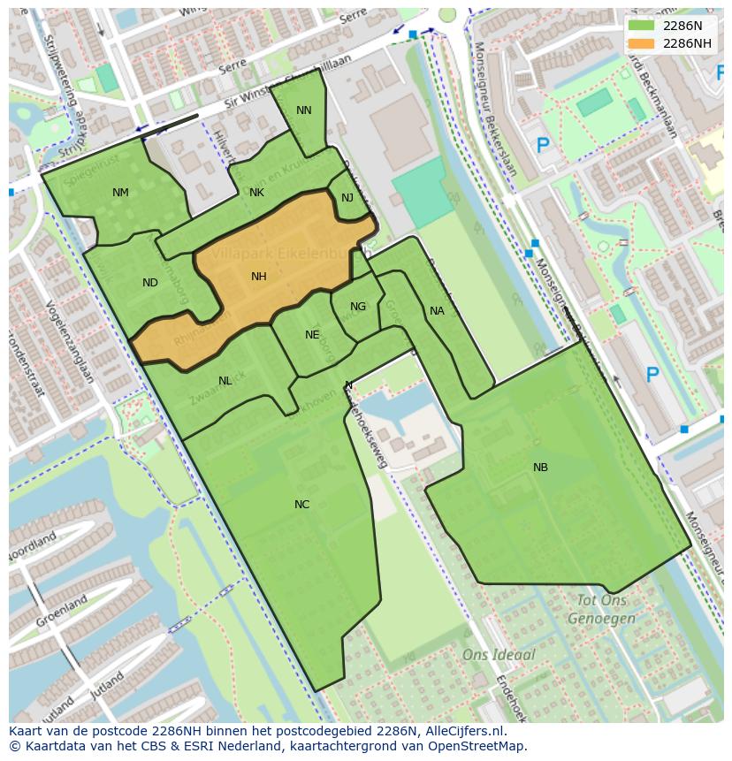 Afbeelding van het postcodegebied 2286 NH op de kaart.
