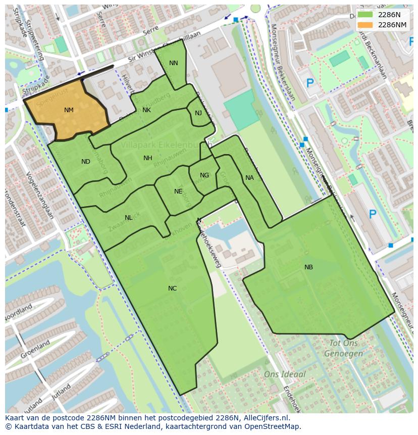 Afbeelding van het postcodegebied 2286 NM op de kaart.