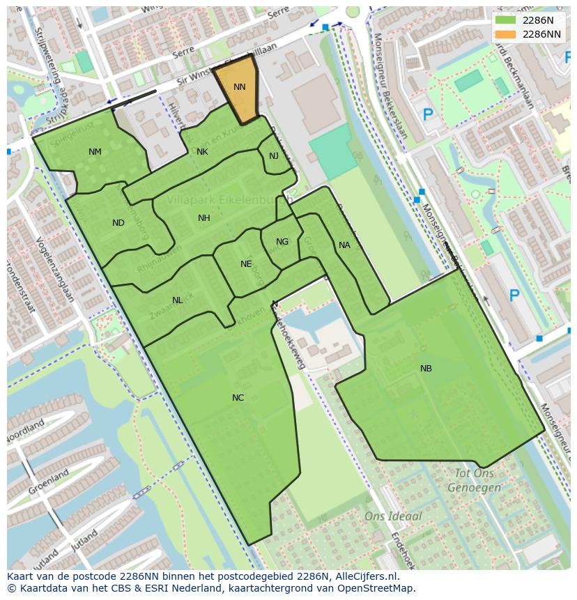 Afbeelding van het postcodegebied 2286 NN op de kaart.