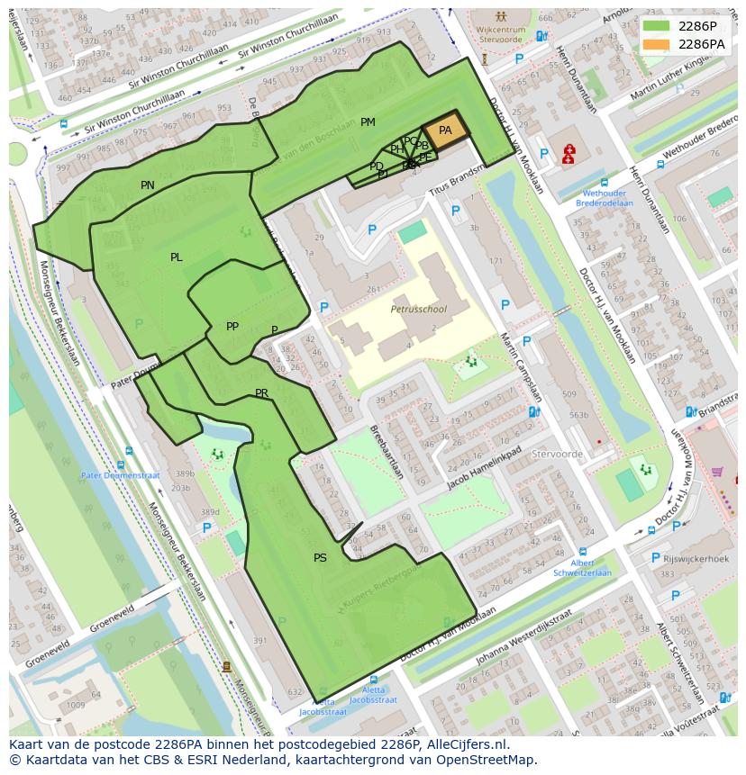 Afbeelding van het postcodegebied 2286 PA op de kaart.
