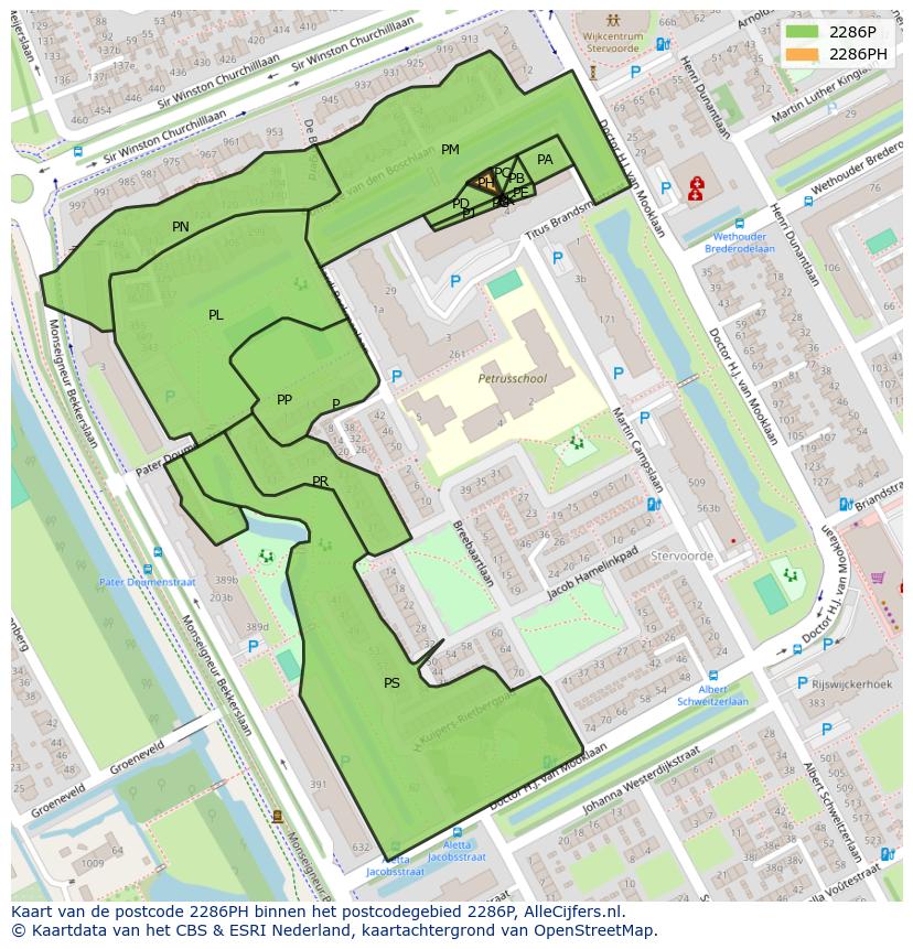Afbeelding van het postcodegebied 2286 PH op de kaart.