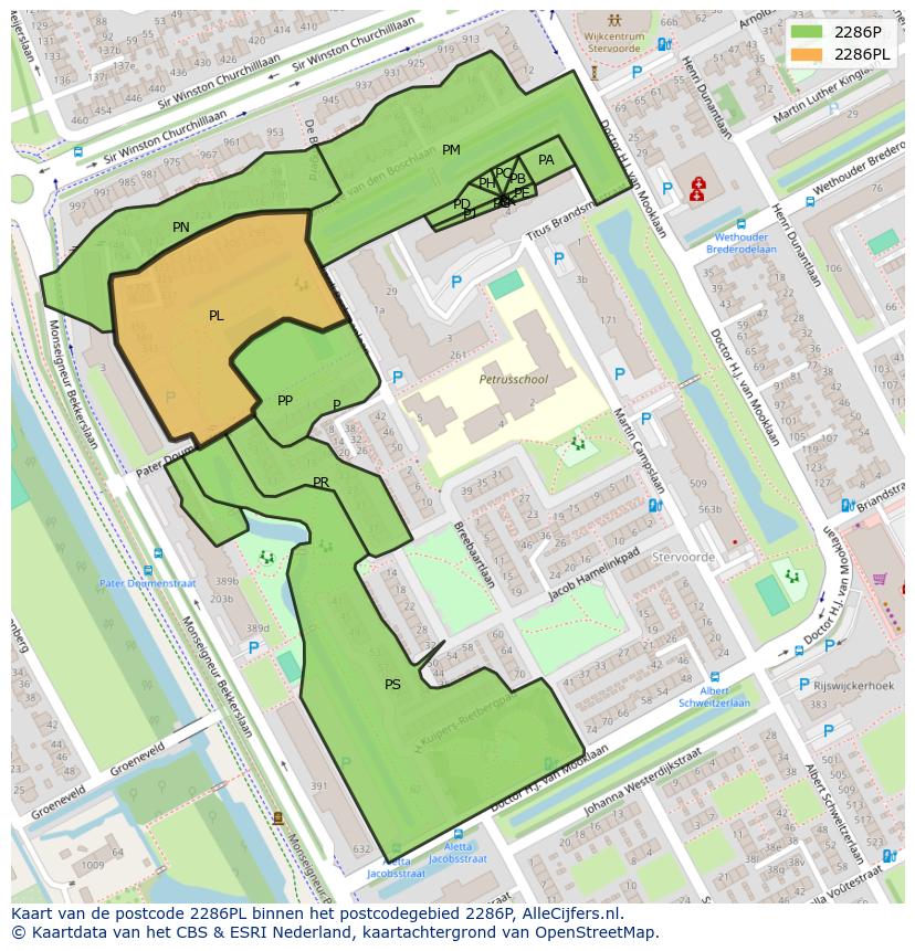 Afbeelding van het postcodegebied 2286 PL op de kaart.