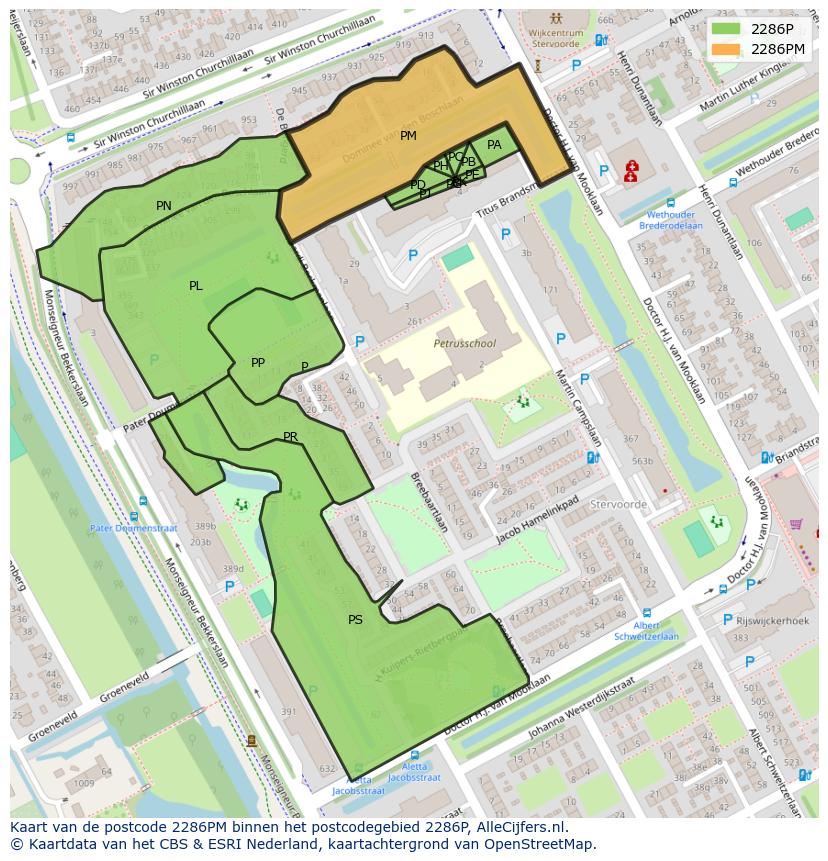 Afbeelding van het postcodegebied 2286 PM op de kaart.