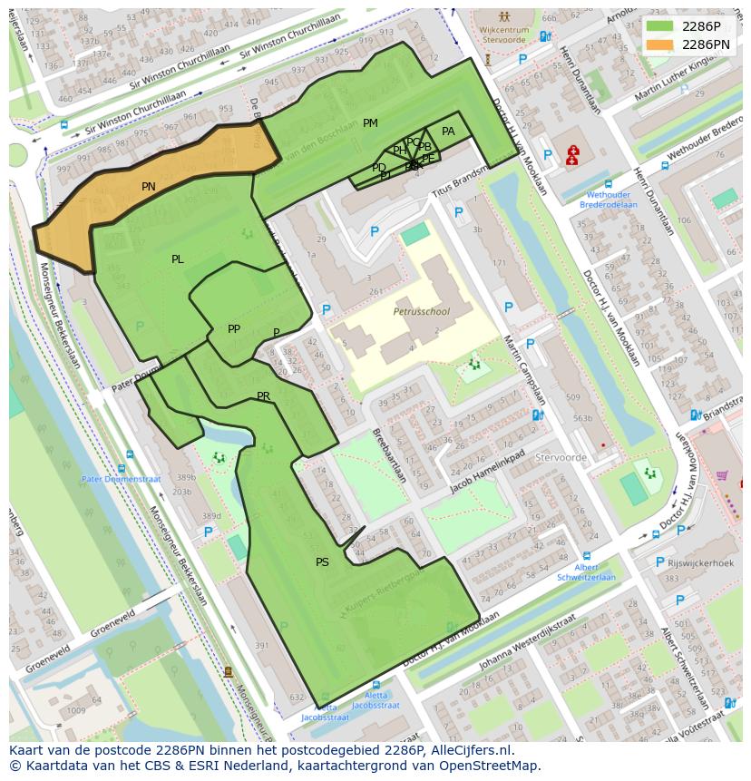 Afbeelding van het postcodegebied 2286 PN op de kaart.