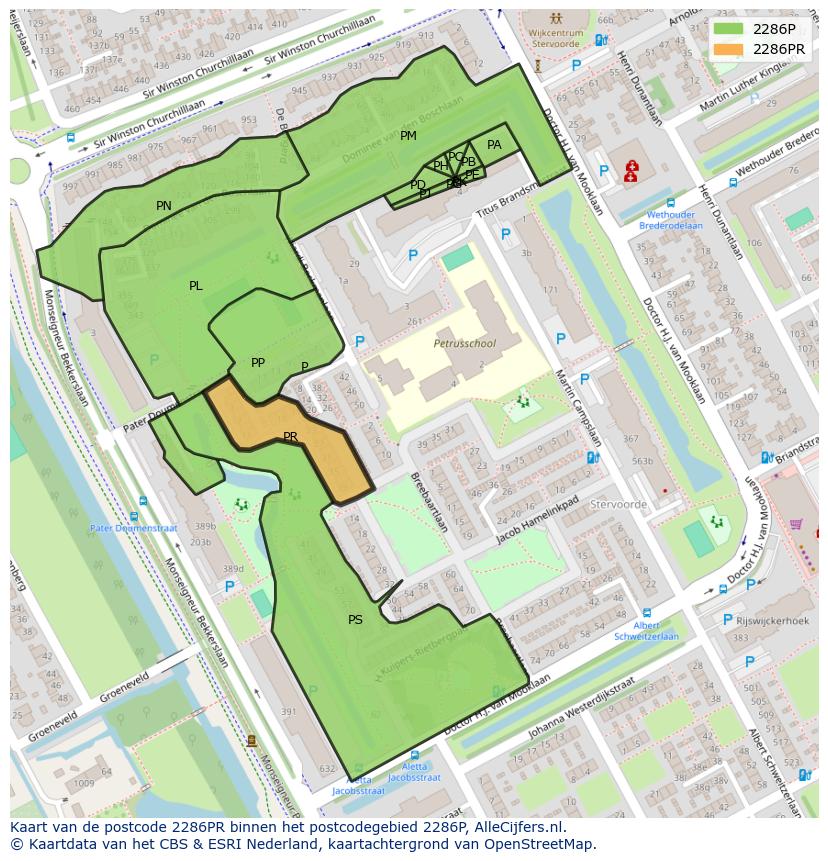 Afbeelding van het postcodegebied 2286 PR op de kaart.