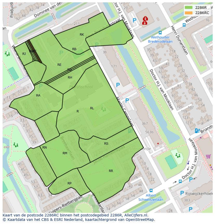 Afbeelding van het postcodegebied 2286 RC op de kaart.