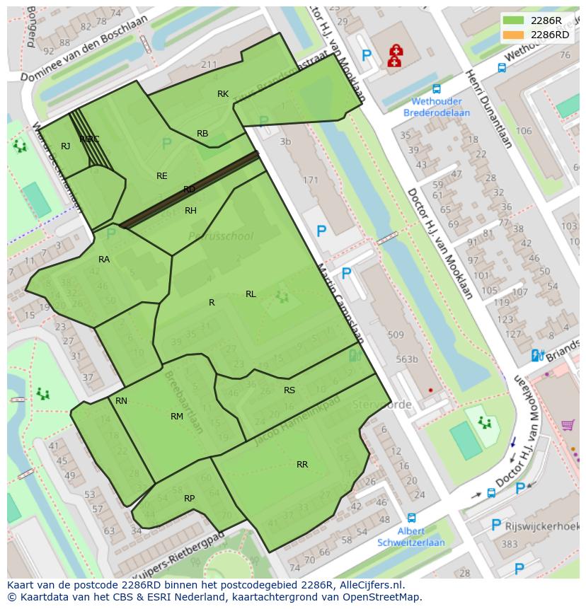 Afbeelding van het postcodegebied 2286 RD op de kaart.