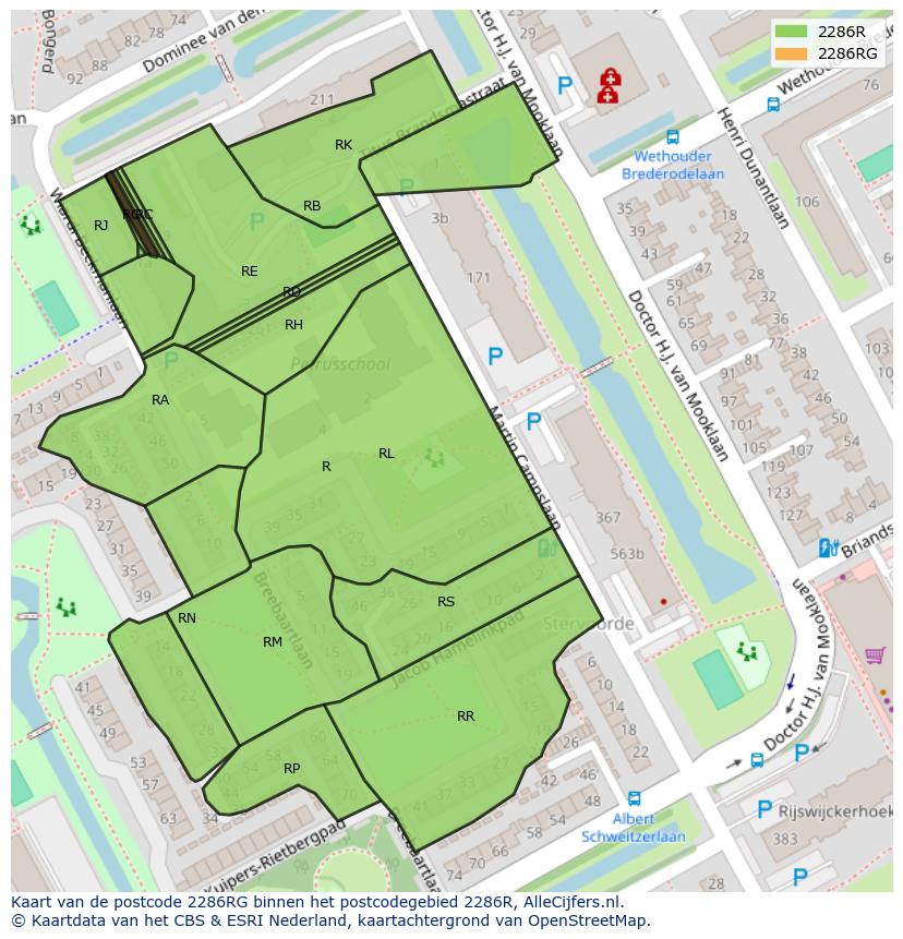 Afbeelding van het postcodegebied 2286 RG op de kaart.