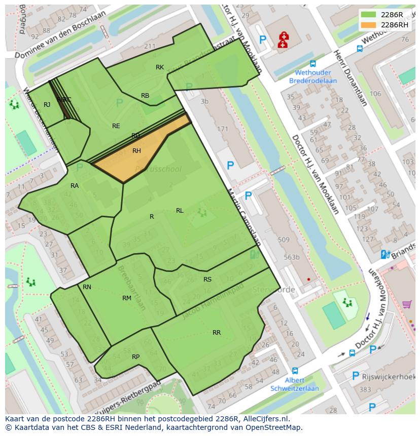 Afbeelding van het postcodegebied 2286 RH op de kaart.