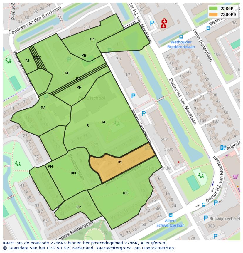Afbeelding van het postcodegebied 2286 RS op de kaart.
