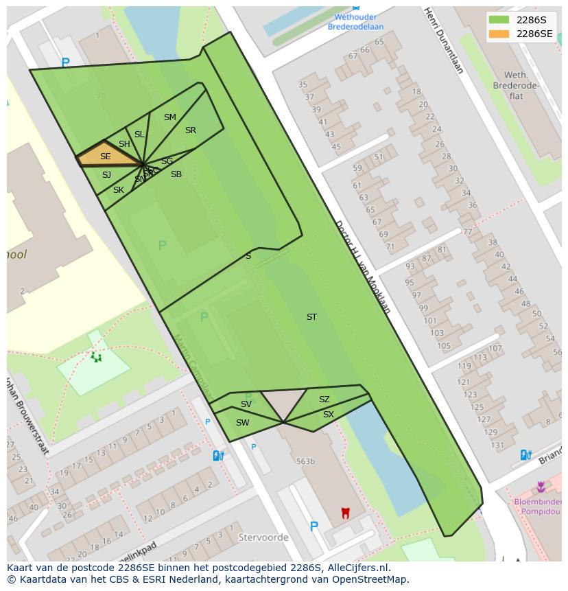 Afbeelding van het postcodegebied 2286 SE op de kaart.