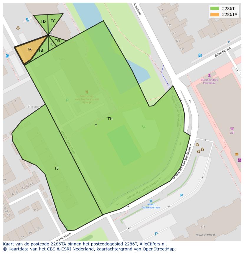 Afbeelding van het postcodegebied 2286 TA op de kaart.