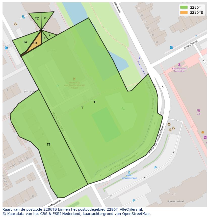 Afbeelding van het postcodegebied 2286 TB op de kaart.