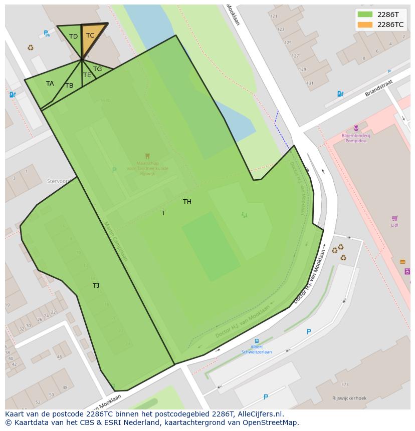 Afbeelding van het postcodegebied 2286 TC op de kaart.