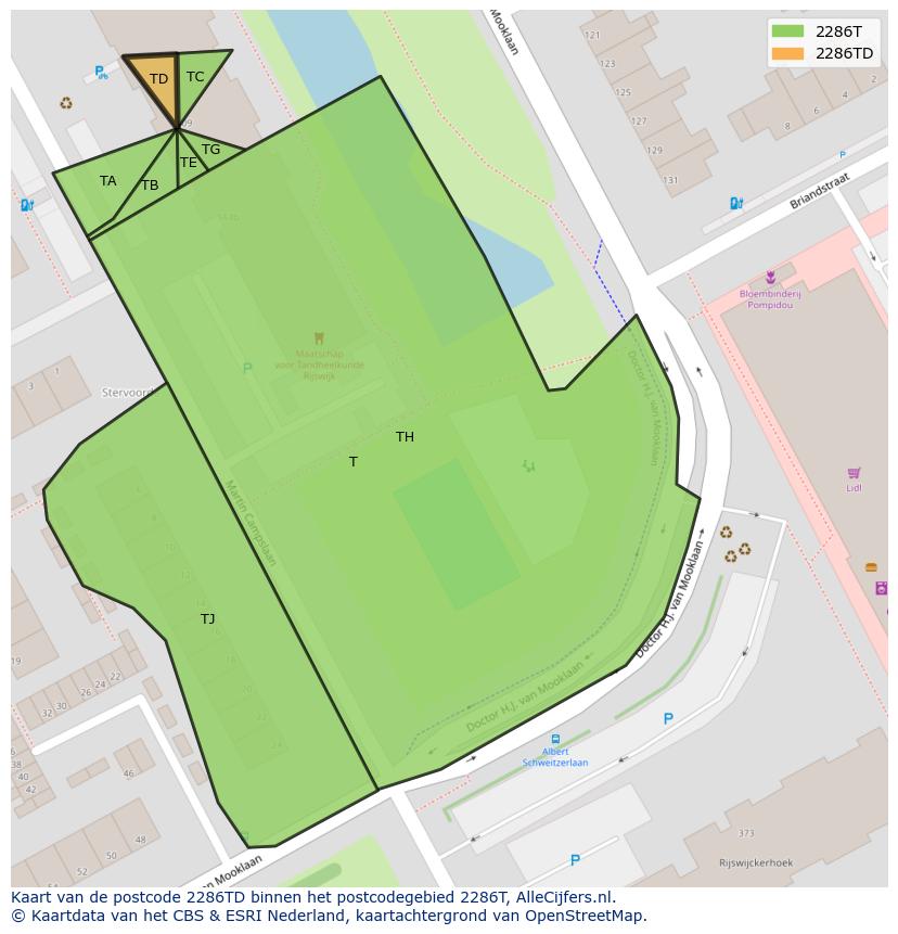 Afbeelding van het postcodegebied 2286 TD op de kaart.