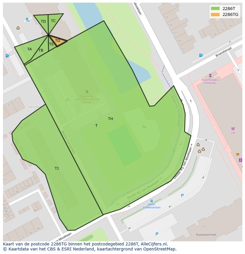 Afbeelding van het postcodegebied 2286 TG op de kaart.