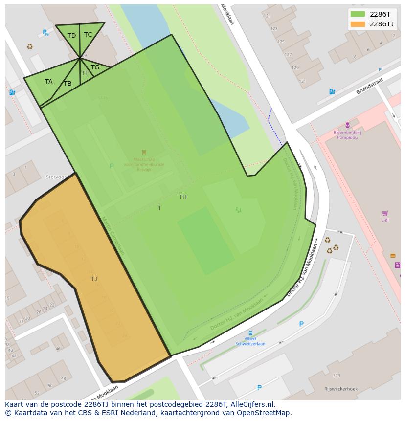 Afbeelding van het postcodegebied 2286 TJ op de kaart.