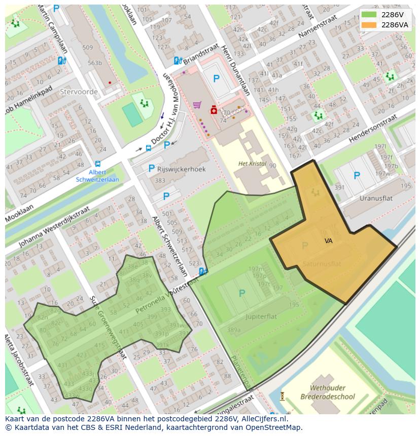 Afbeelding van het postcodegebied 2286 VA op de kaart.