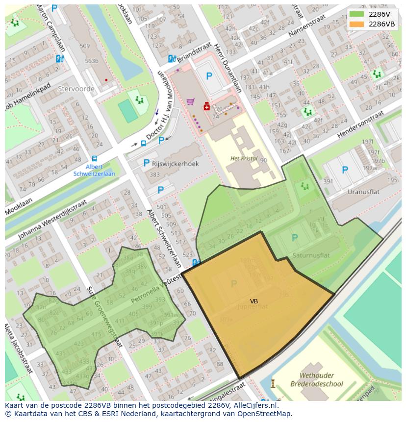 Afbeelding van het postcodegebied 2286 VB op de kaart.