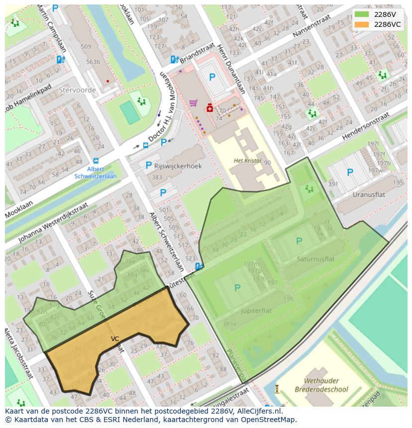 Afbeelding van het postcodegebied 2286 VC op de kaart.