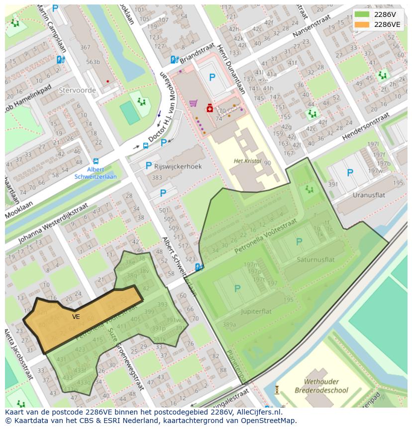 Afbeelding van het postcodegebied 2286 VE op de kaart.