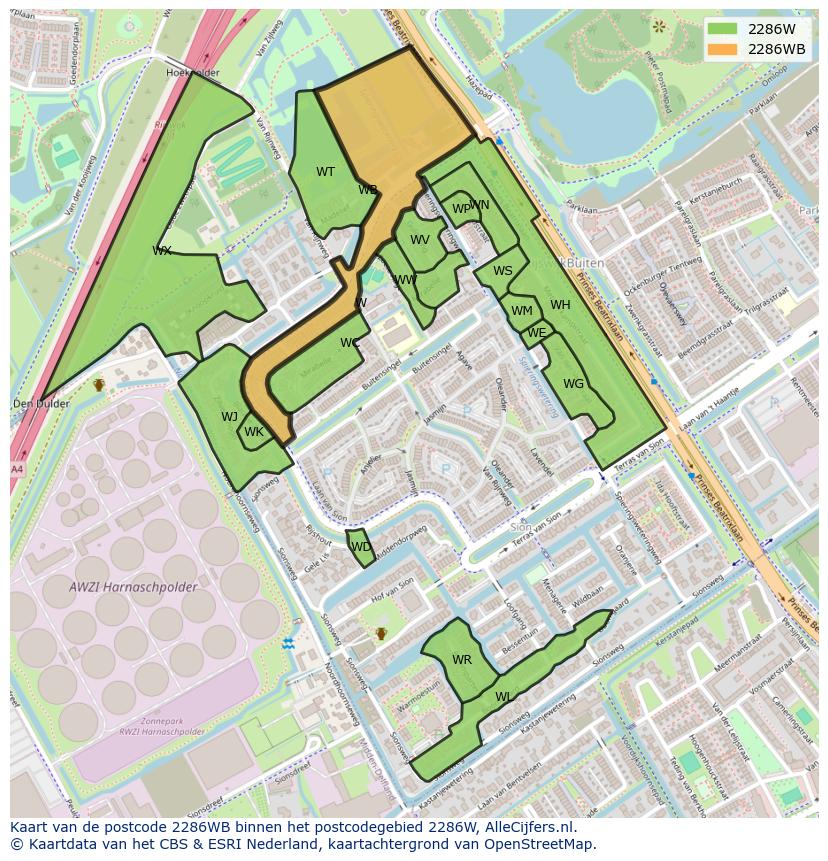 Afbeelding van het postcodegebied 2286 WB op de kaart.