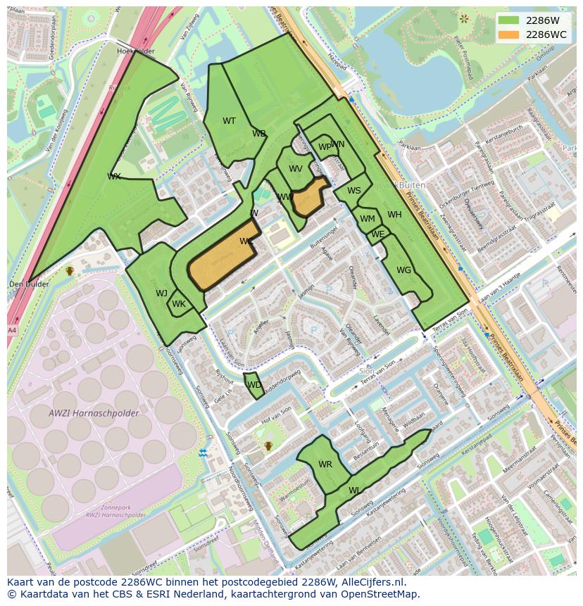 Afbeelding van het postcodegebied 2286 WC op de kaart.
