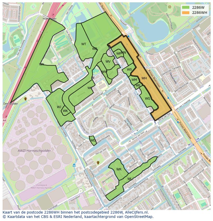 Afbeelding van het postcodegebied 2286 WH op de kaart.
