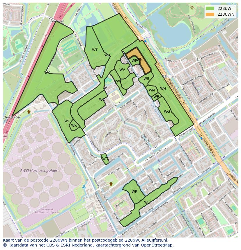 Afbeelding van het postcodegebied 2286 WN op de kaart.