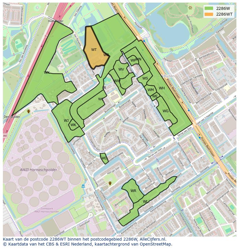 Afbeelding van het postcodegebied 2286 WT op de kaart.