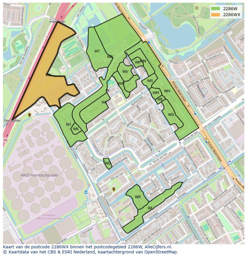 Afbeelding van het postcodegebied 2286 WX op de kaart.