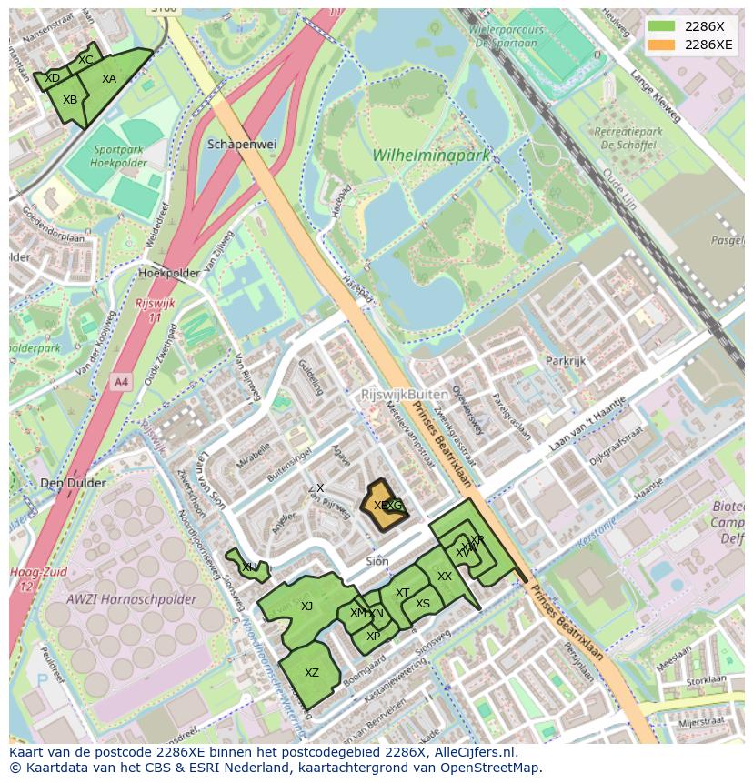 Afbeelding van het postcodegebied 2286 XE op de kaart.
