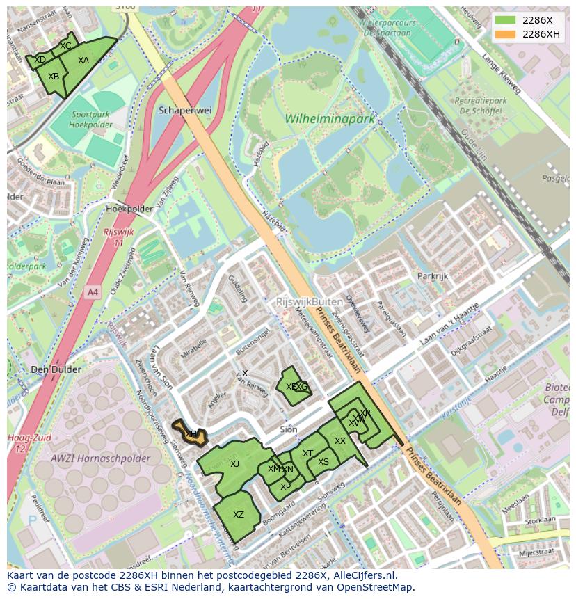Afbeelding van het postcodegebied 2286 XH op de kaart.