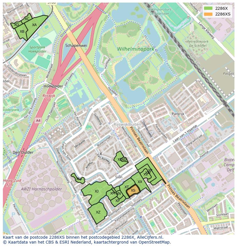 Afbeelding van het postcodegebied 2286 XS op de kaart.