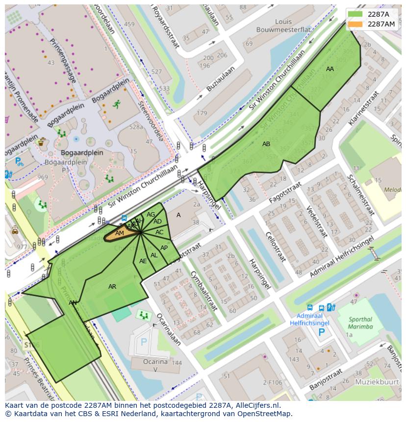 Afbeelding van het postcodegebied 2287 AM op de kaart.
