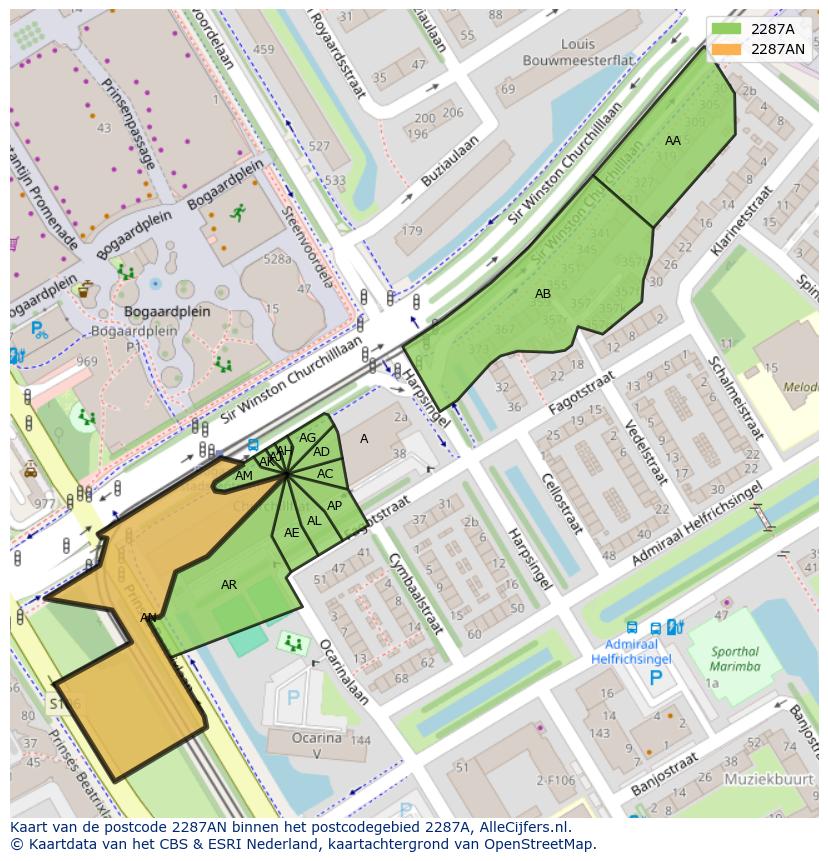 Afbeelding van het postcodegebied 2287 AN op de kaart.