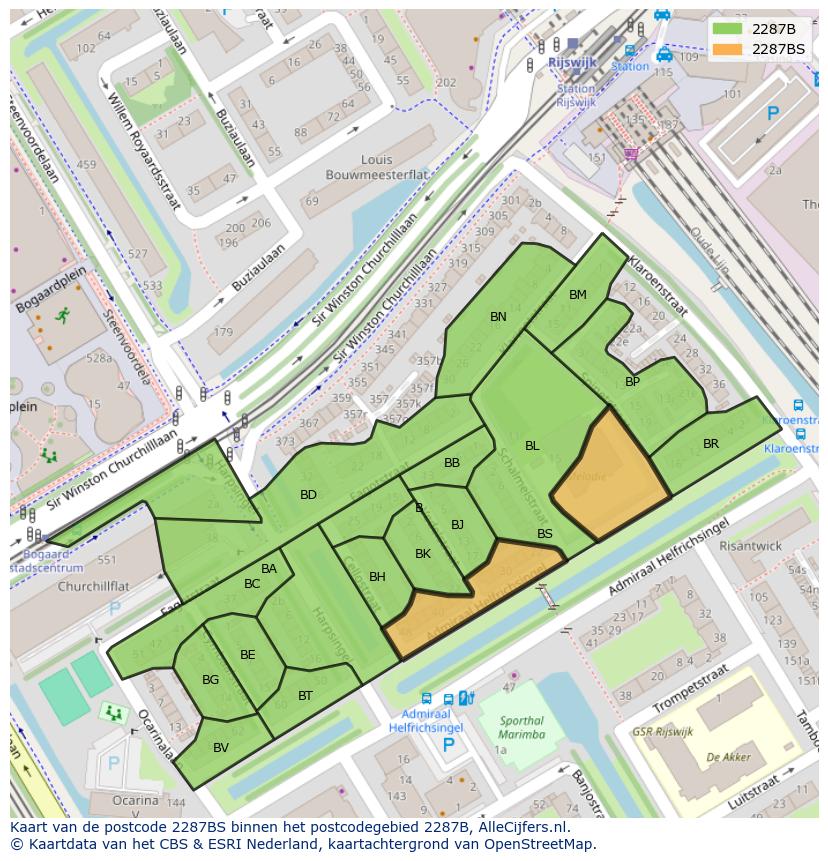 Afbeelding van het postcodegebied 2287 BS op de kaart.