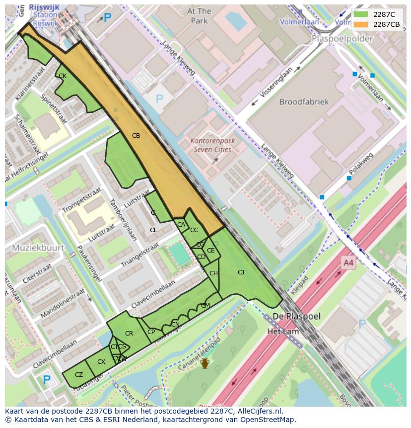 Afbeelding van het postcodegebied 2287 CB op de kaart.