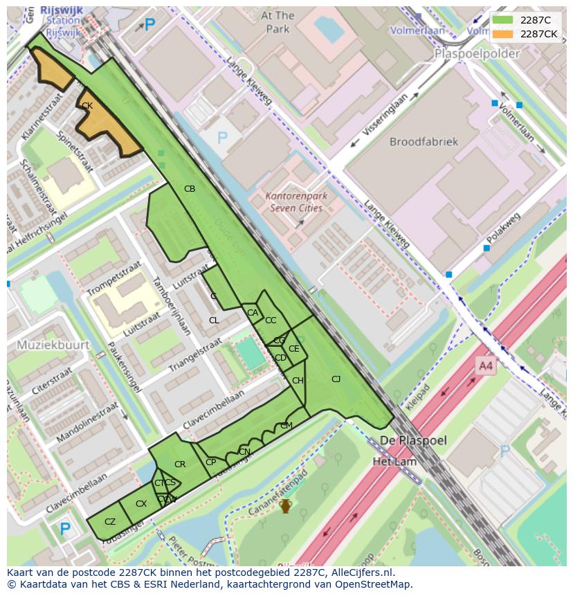 Afbeelding van het postcodegebied 2287 CK op de kaart.