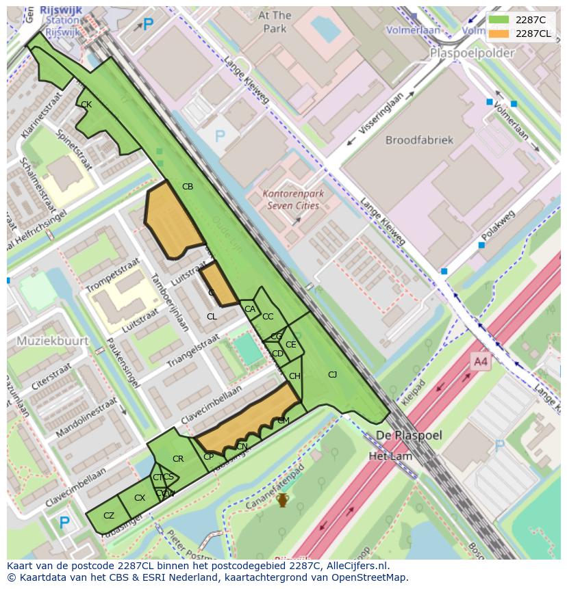 Afbeelding van het postcodegebied 2287 CL op de kaart.