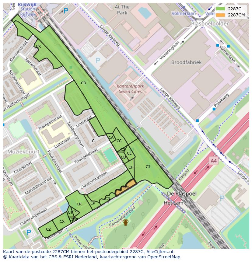 Afbeelding van het postcodegebied 2287 CM op de kaart.