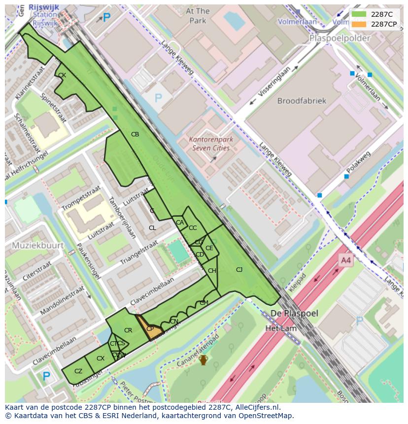 Afbeelding van het postcodegebied 2287 CP op de kaart.