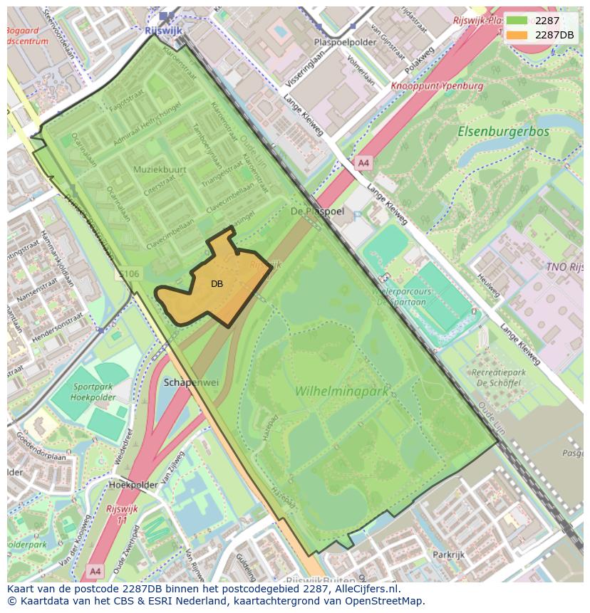 Afbeelding van het postcodegebied 2287 DB op de kaart.