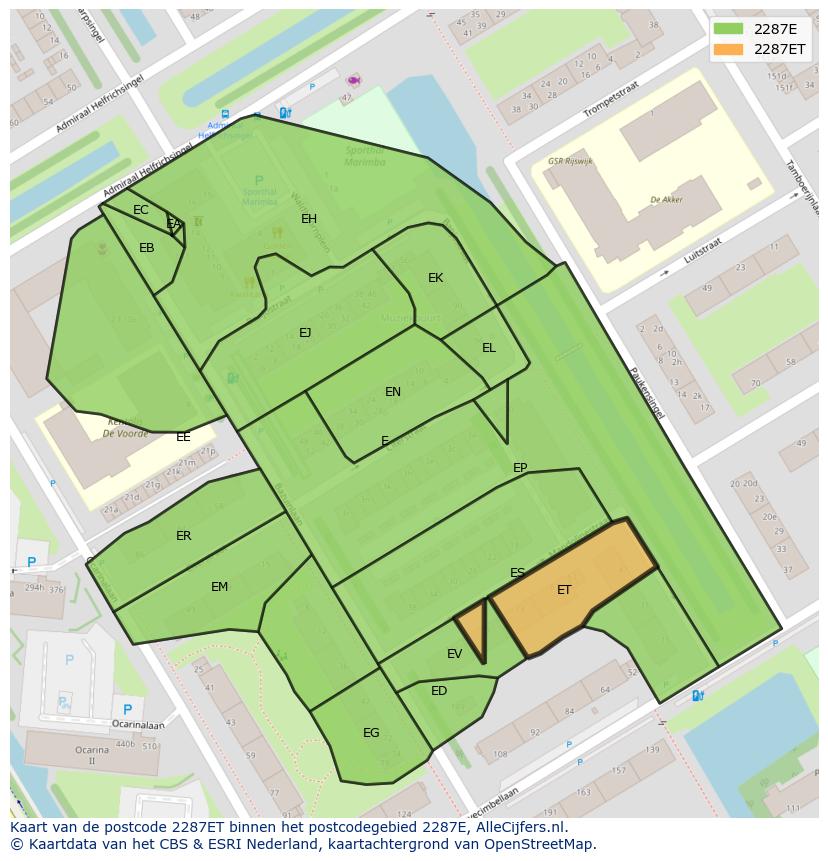 Afbeelding van het postcodegebied 2287 ET op de kaart.