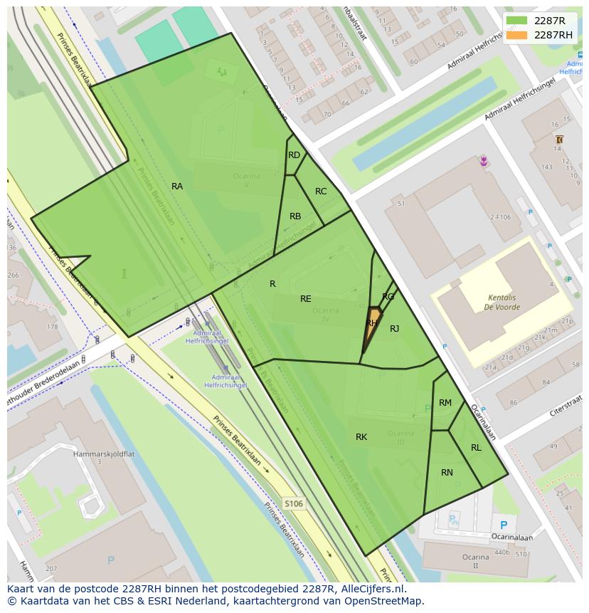 Afbeelding van het postcodegebied 2287 RH op de kaart.